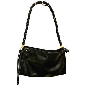 Black Leather Shoulder Bag KIM ROGERS Three-Compartments Braided Strap 12x9x3"